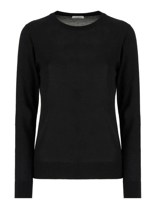 MALO: Strickpullover mit Rundhalsausschnitt - Rundhalspullover - Schwarz