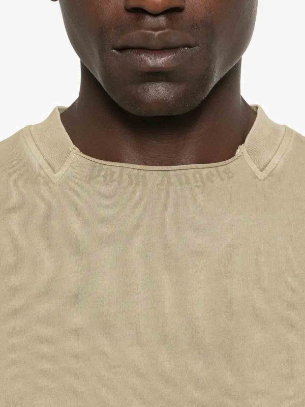 Palm Angels: t-shirts online - `Curved Logo` Loose Collar T-Shirt