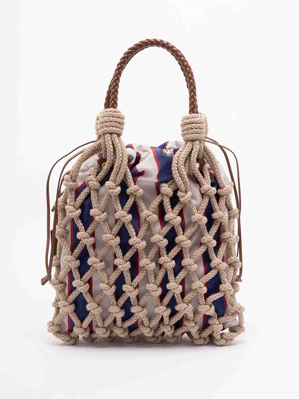 PRADA: totes bags online - `` Nou` Cotton And Leather Handbag