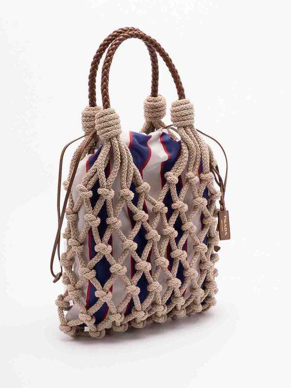 The Best Shops PRADA: totes bags - `` Nou` Cotton And Leather Handbag