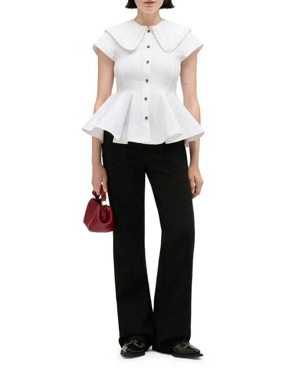 GANNI: shirts online - Short Cotton Shirt With Ruffles