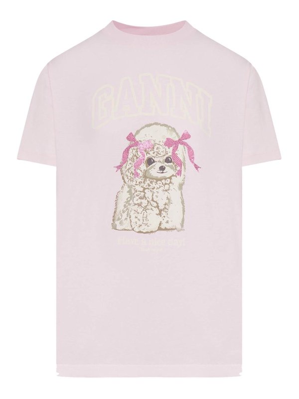 GANNI: Camisetas - Camiseta - Rosado