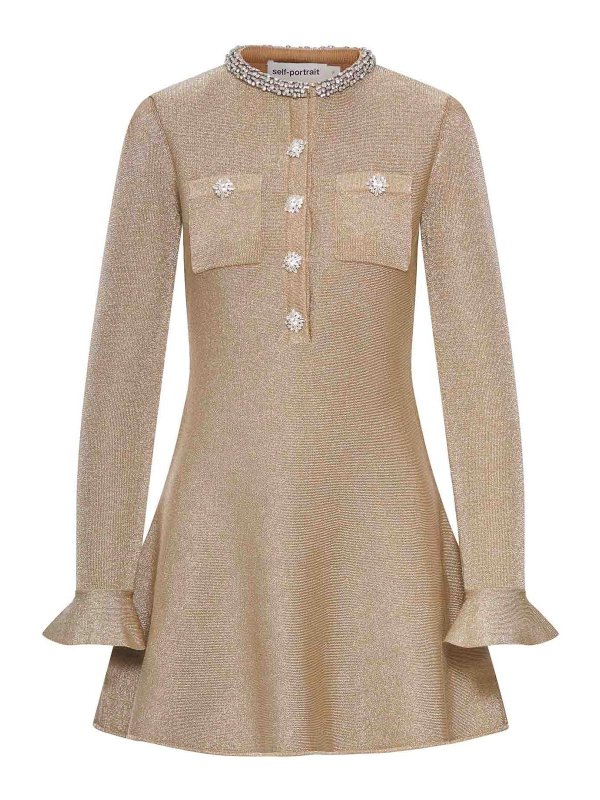 Self Portrait: Strickpullover mit Rundhalsausschnitt - Rundhalspullover - Metallic