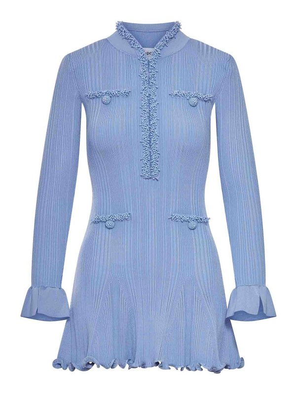 Self Portrait: short dresses - Mini Knitted Dress With Blue Pearl Trim