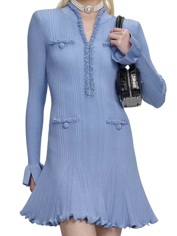 Mini Knitted Dress With Blue Pearl Trim shop online: Self Portrait