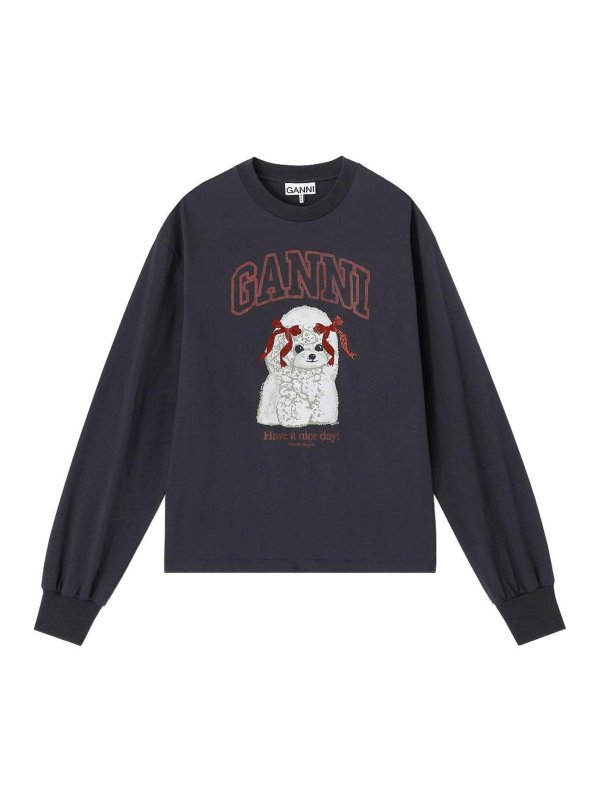 GANNI: crew necks - Puddle Organic Cotton Sweater