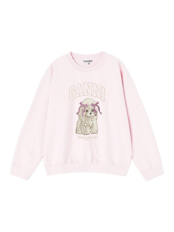 GANNI: Strickpullover mit Rundhalsausschnitt - Rundhalspullover - Nude