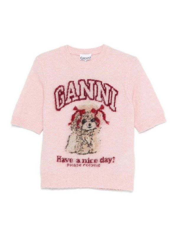 GANNI: Camisetas - Camiseta - Color Carne Y Neutral