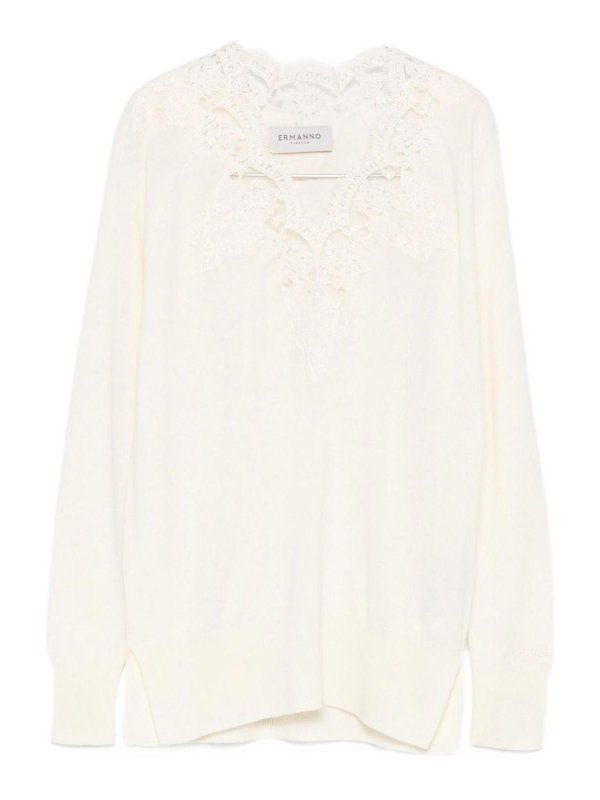 ERMANNO FIRENZE: Col en V - Pull À Col V - Beige