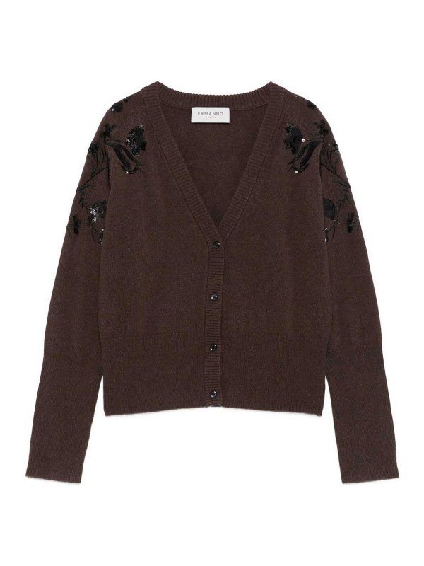 ERMANNO FIRENZE: Strickpullover mit V-Ausschnitt - V-Pullover - Braun