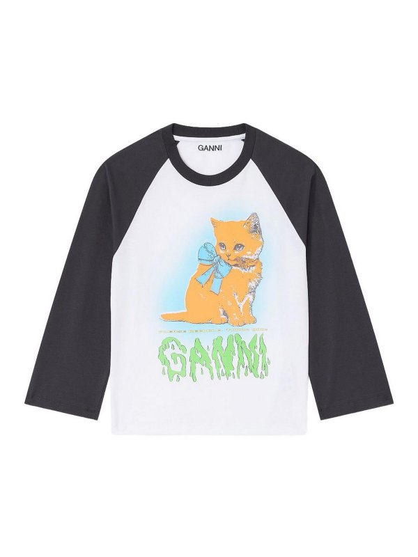 GANNI: t-shirts - Kitty Baby Organic Cotton T-Shirt