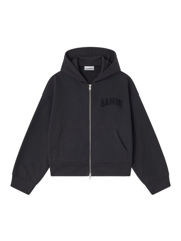GANNI: Sweatshirts & Sweaters - Organic Cotton Zipped Hoodie