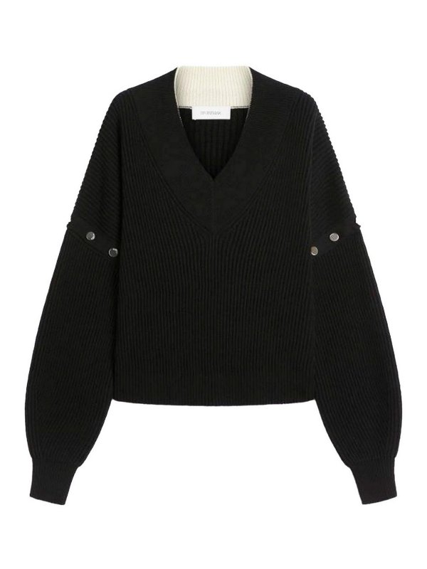 SPORTMAX: Strickpullover mit V-Ausschnitt - V-Pullover - Schwarz