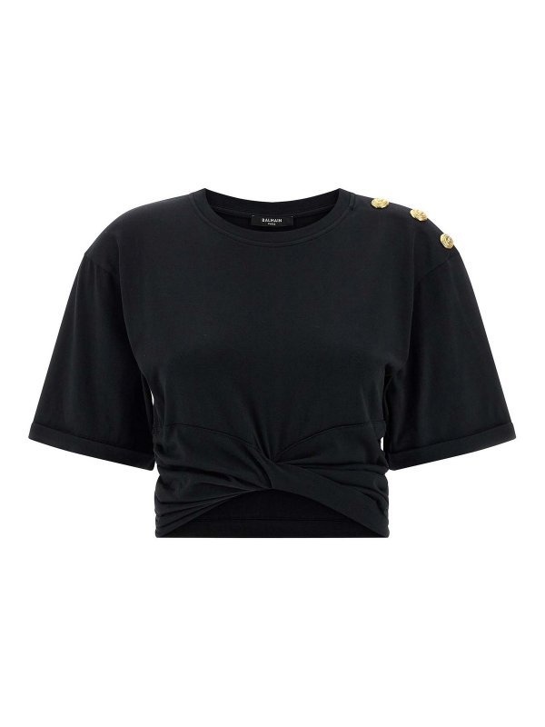 Balmain: t-shirts - Knotted Crop T-Shirt