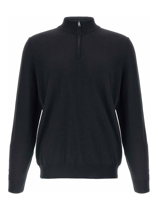 Hugo Boss: Strickpullover mit Rundhalsausschnitt - Rundhalspullover - Blau