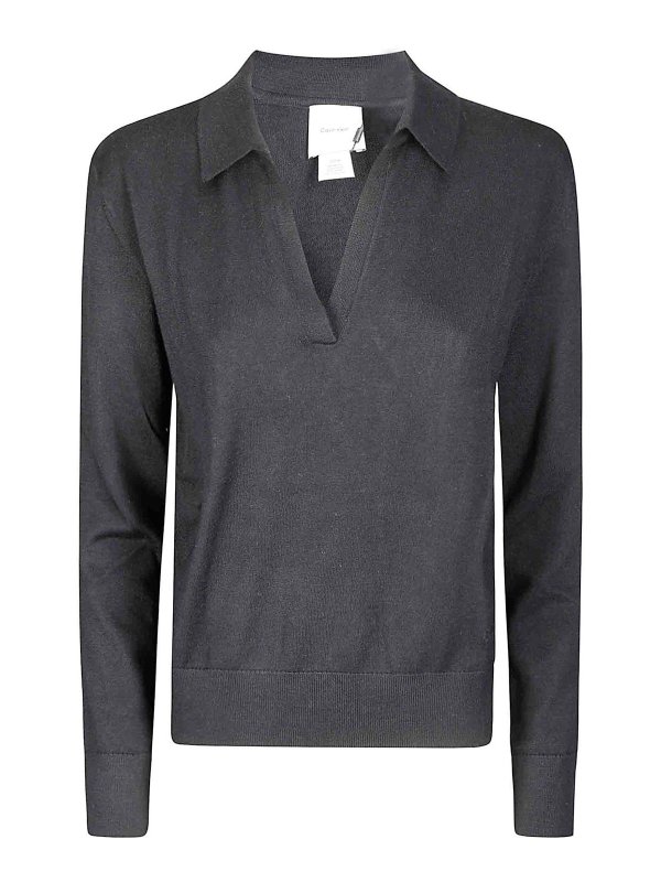 CALVIN KLEIN: Strickpullover mit Rundhalsausschnitt - Rundhalspullover - Schwarz