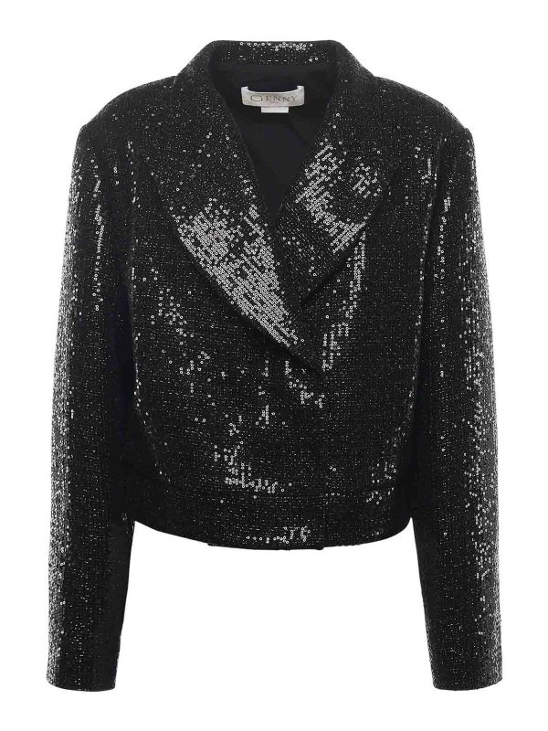GENNY: blazers - Cropped Jacket With Sequins
