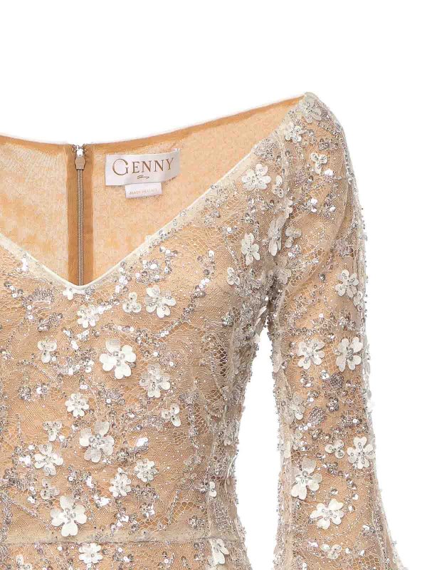 GENNY: maxi dresses online - Long Lace Dress With 3D Flowers