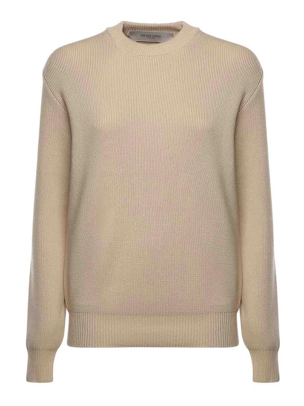 GOLDEN GOOSE: Strickpullover mit Rundhalsausschnitt - Rundhalspullover - Beige