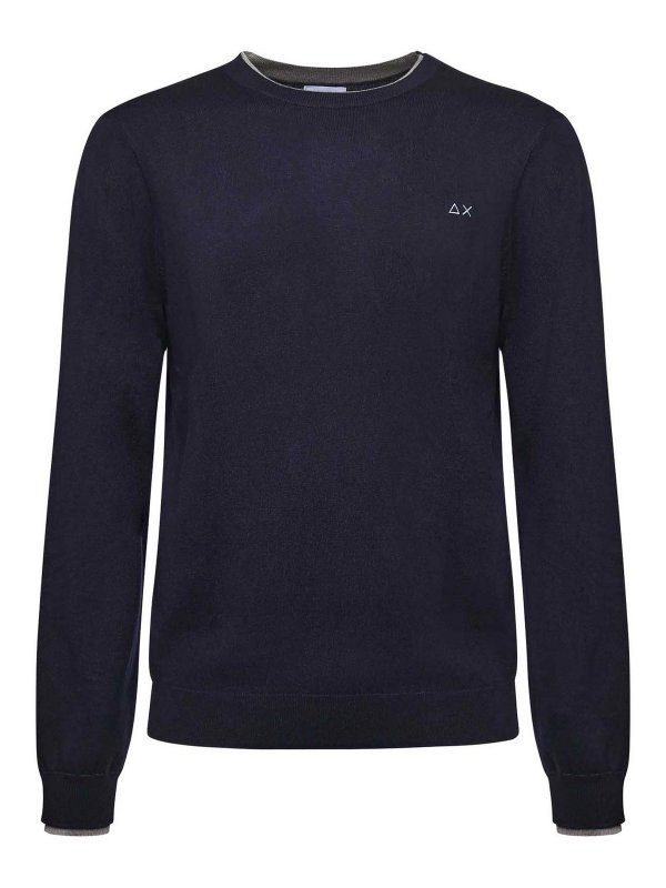 SUN 68: Strickpullover mit Rundhalsausschnitt - Rundhalspullover - Blau