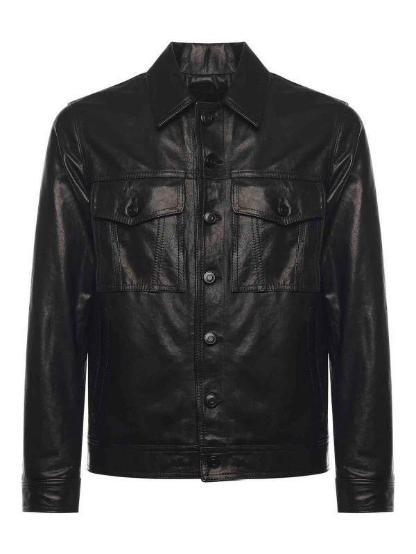 GIULIANO GALIANO: Vestes en cuir - Blouson En Cuir - Noir