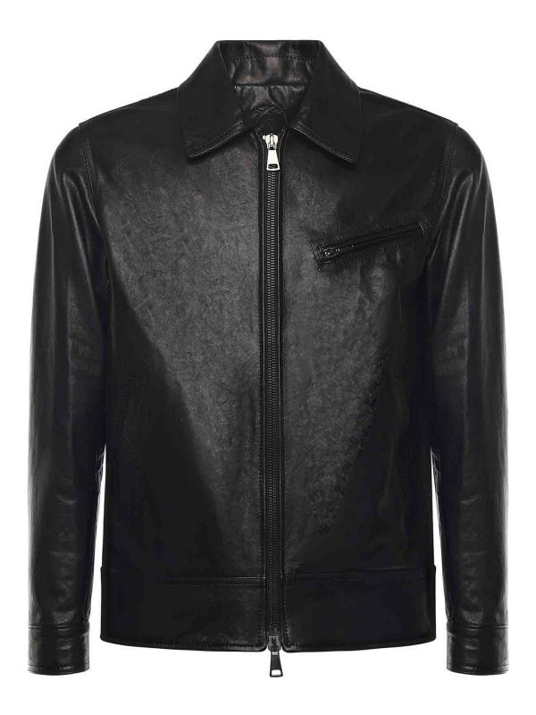 GIULIANO GALIANO: Vestes en cuir - Blouson En Cuir - Noir