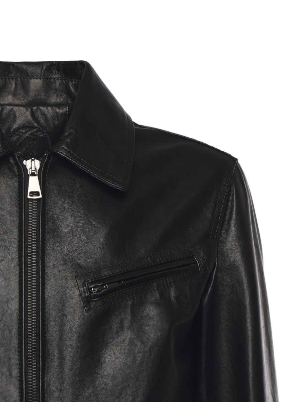 GIULIANO GALIANO: Vestes en cuir online - Blouson En Cuir - Noir