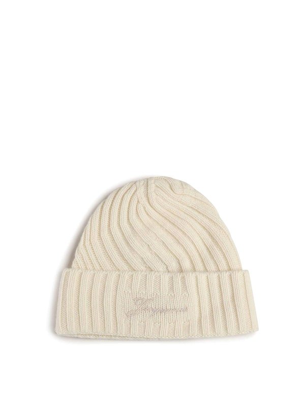 JACQUEMUS: ニットキャップ - ビーニー帽 - 白