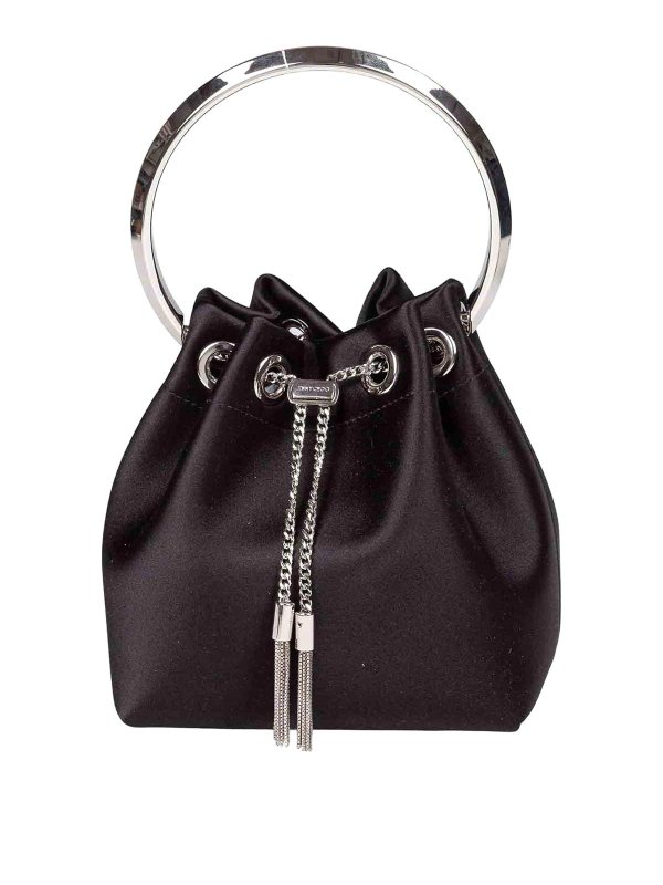 JIMMY CHOO: totes bags - Bon Bon Fuq Handbag In Black Satin