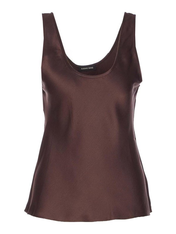 ANINE BING: Tops & Tank tops - Deep Brown Lea Top