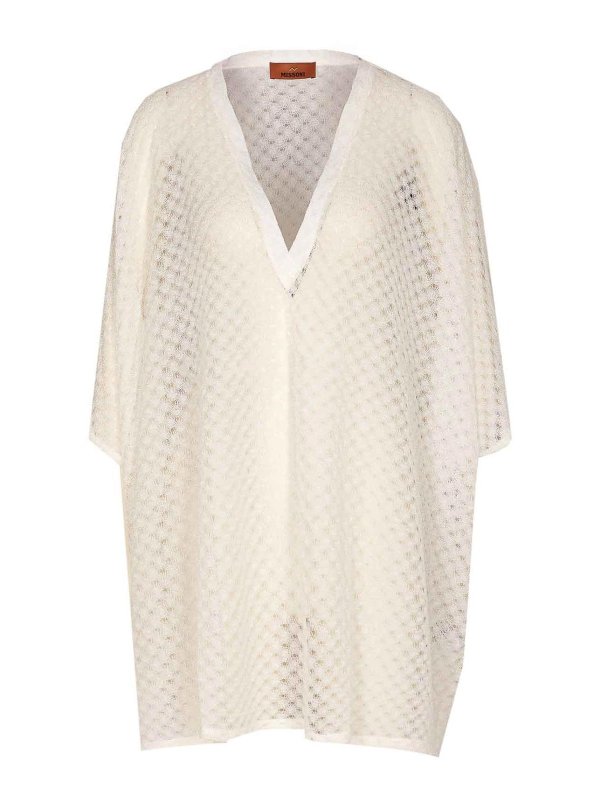MISSONI: short dresses - White Short Lame Raschel Workmanship Caftan