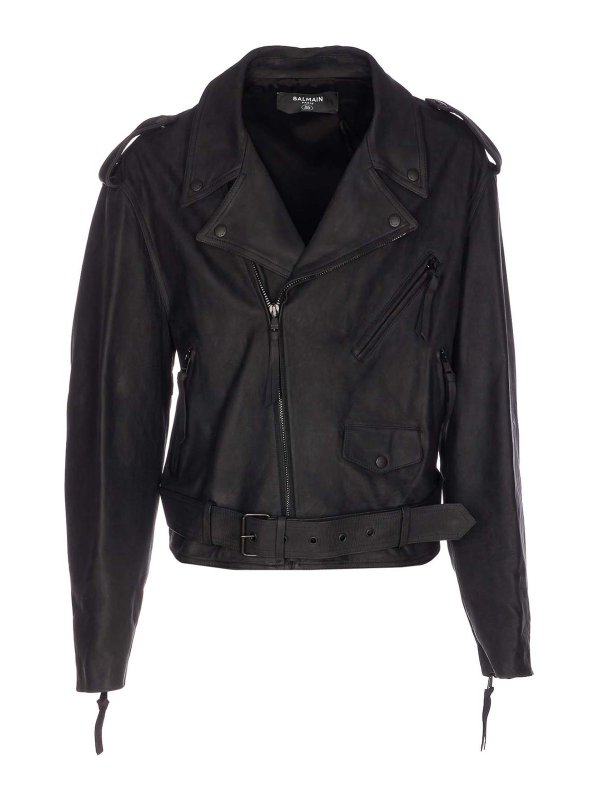 Balmain: casual jackets - Cowskin Biker Jacket
