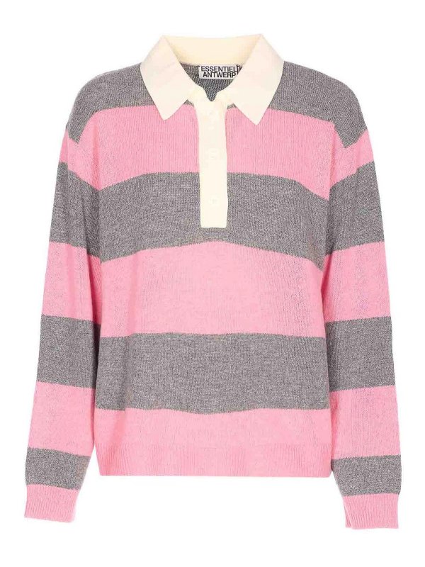 ESSENTIEL ANTWERP: polo shirts - Pink And Grey Jarn Striped