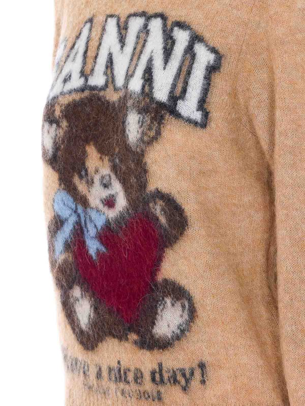 The Best Shops GANNI: Strickpullover mit Rundhalsausschnitt - Rundhalspullover - Beige