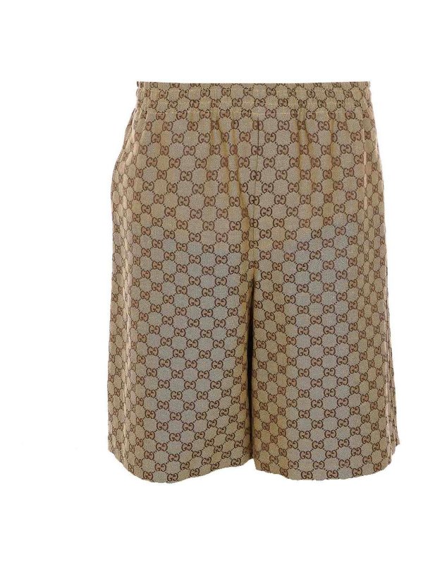 GUCCI: Trousers Shorts - Beige Gg Logo Shorts