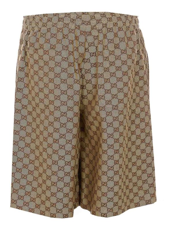 GUCCI: Trousers Shorts online - Beige Gg Logo Shorts