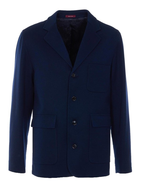 GUCCI: casual jackets - Blue Jacket With Frontal Buttons Closure