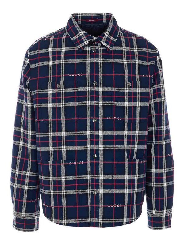 GUCCI: casual jackets - Blue Jacket With Frontal Buttons Closure