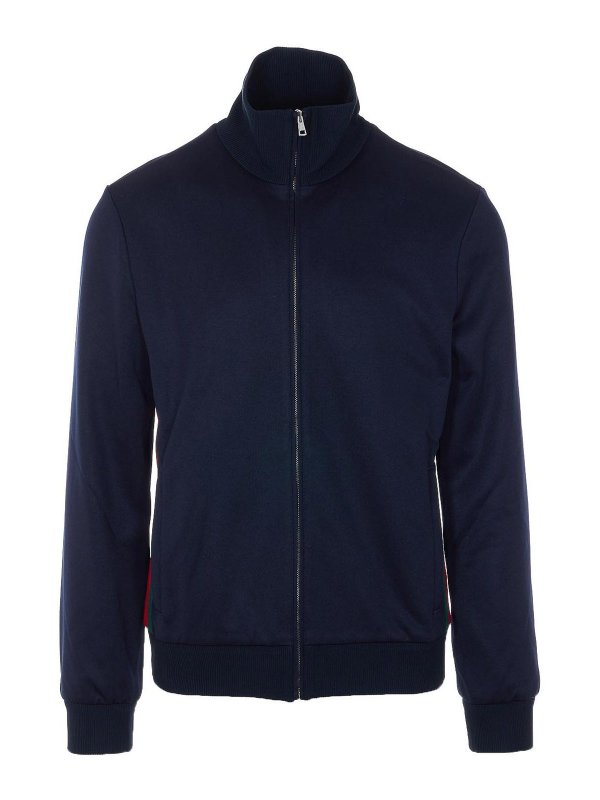 GUCCI: Turtlenecks & Polo necks - Blue Full Zip Jacket With Zip Closure