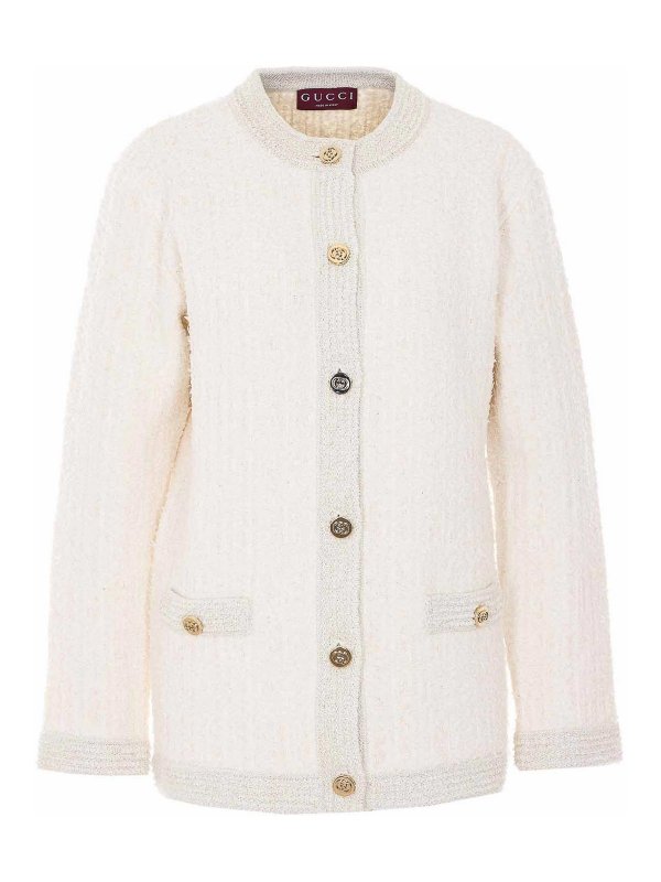 GUCCI: crew necks - White Boucle Caridgan