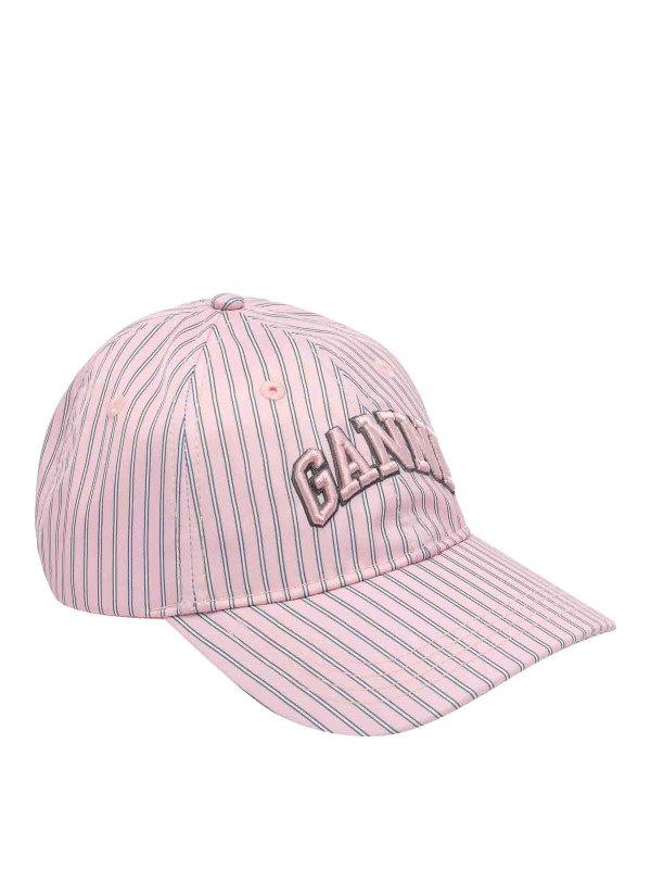 GANNI: hats & caps online - Printed Logo Baseball Cap