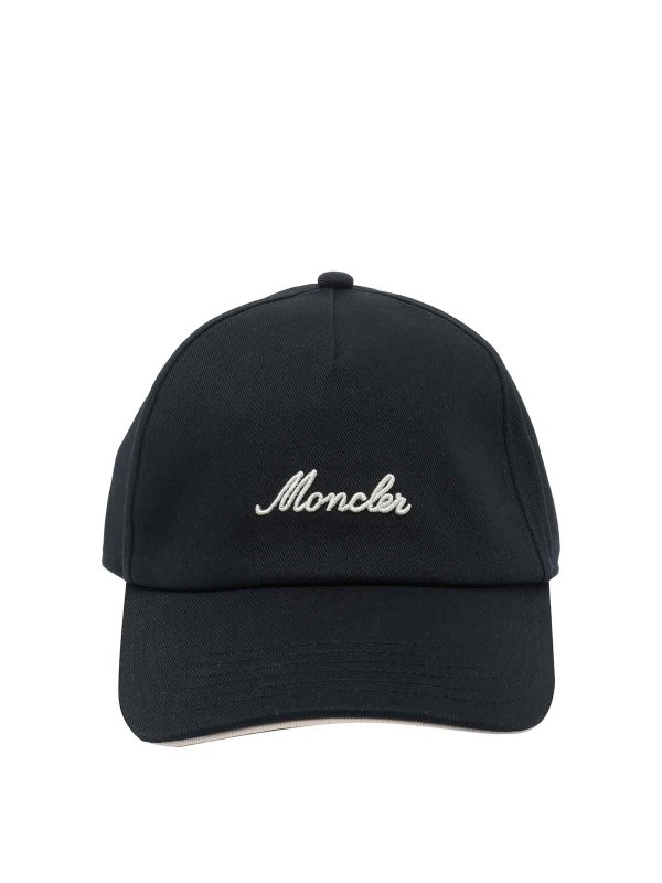MONCLER: hats & caps - Black Logo Baseball Cap