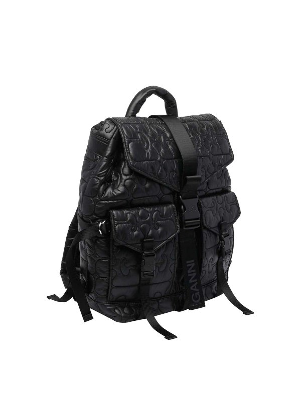 GANNI: backpacks online - Black Re-Tech Quilted Backpack