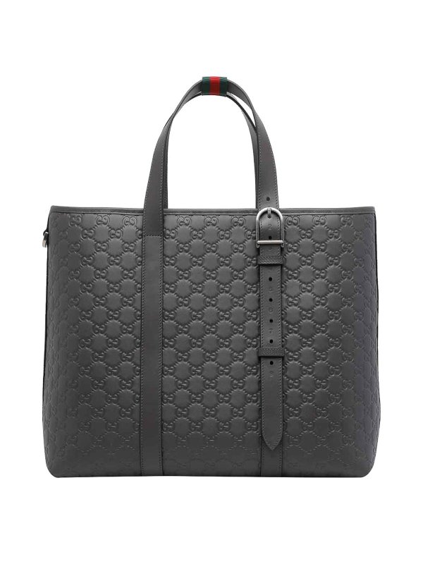 GUCCI: totes bags - Dark Grey Big Gg Emblem Shopping Bag
