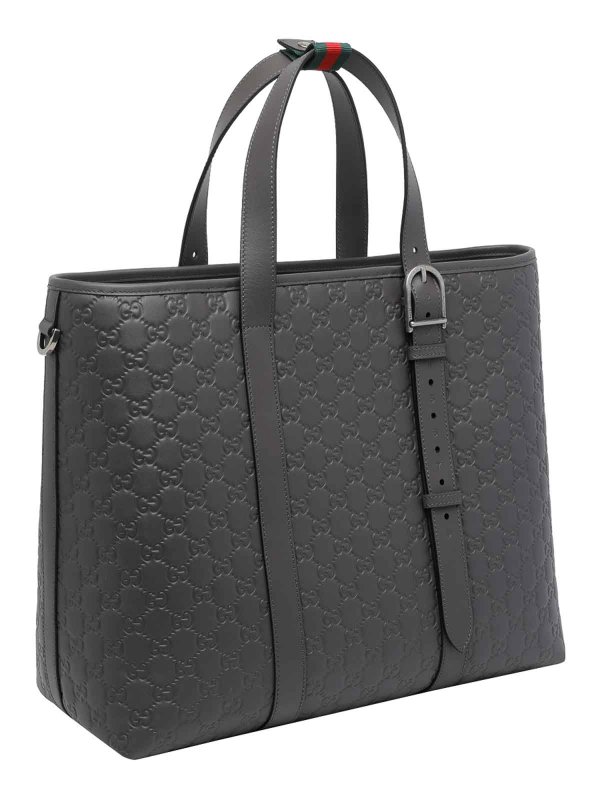 GUCCI: totes bags online - Dark Grey Big Gg Emblem Shopping Bag