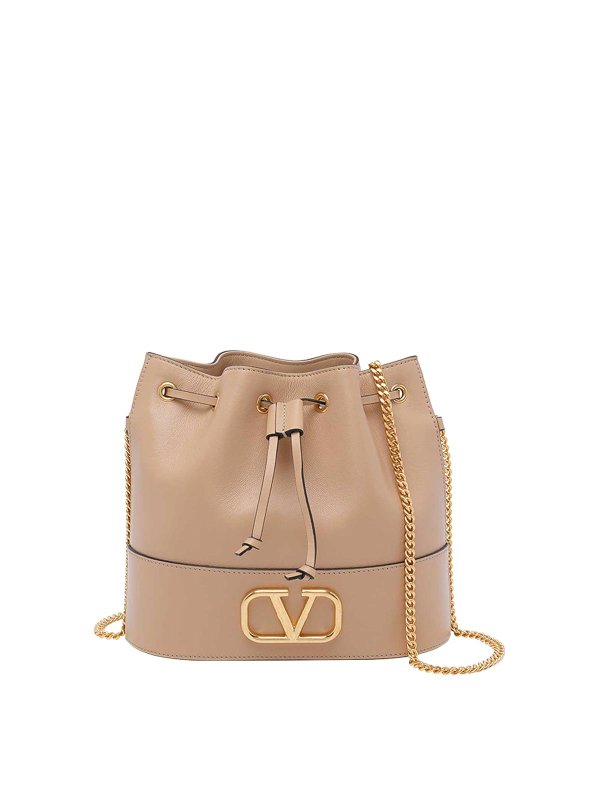 VALENTINO GARAVANI: Bucket bags - Sand Vlog Signature Chain Bucket Bag