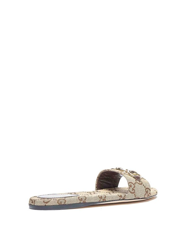 GUCCI: sandals online - Beige Horsebit Gg Slide Sandals