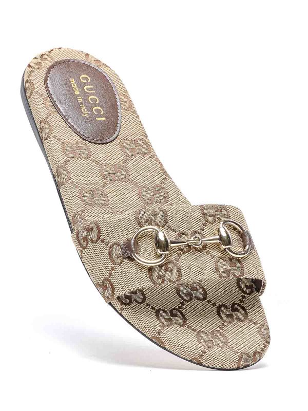 The Best Shops GUCCI: sandals - Beige Horsebit Gg Slide Sandals