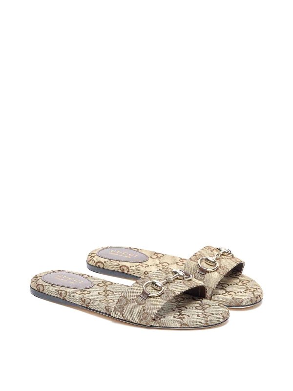 Beige Horsebit Gg Slide Sandals shop online: GUCCI