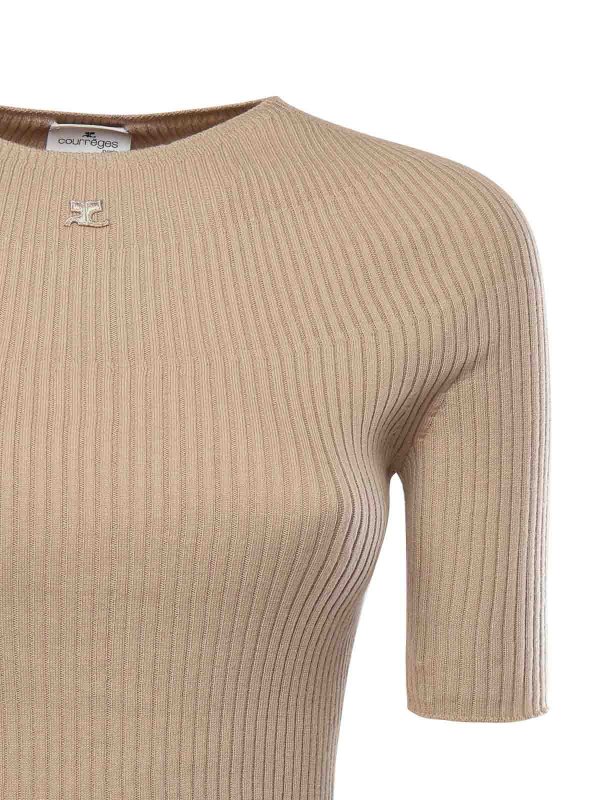 Courreges: Strickpullover mit Rundhalsausschnitt online - Rundhalspullover - Beige